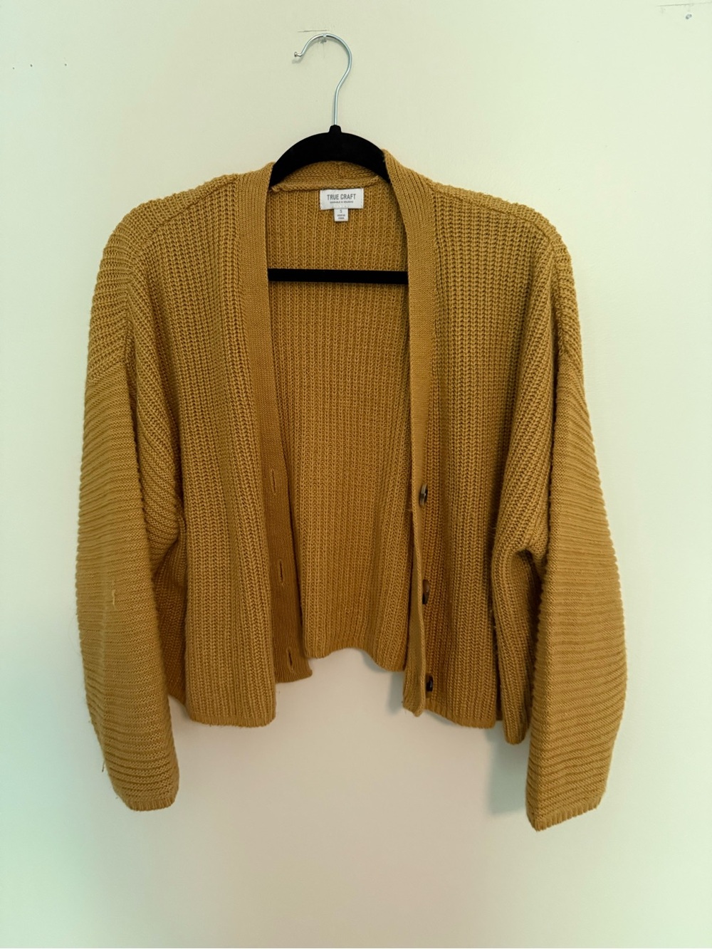 True Craft Golden Mustard Cropped Button-Up Cardigan